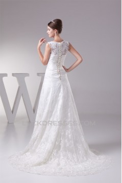 Satin Lace Fine Netting A-Line Scoop Sleeveless Best Wedding Dresses 2030272