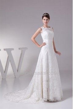 Satin Lace Fine Netting A-Line Scoop Sleeveless Best Wedding Dresses 2030272