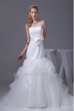 Trumpet/Mermaid Satin Lace Fine Netting Wedding Dresses 2030274