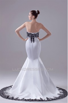 Mermaid/Trumpet Satin Lace Black White Wedding Dresses with A Lace Jacket 2030275