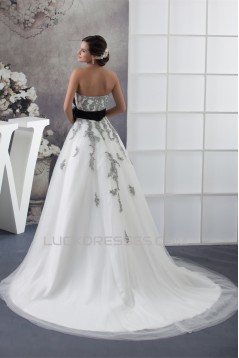 A-Line Satin Lace Fine Netting Strapless New Arrival Wedding Dresses 2030277