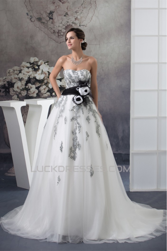 A-Line Satin Lace Fine Netting Strapless New Arrival Wedding Dresses 2030277