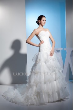 A-Line Sweetheart Beaded Satin Lace Organza Wedding Dresses 2030283