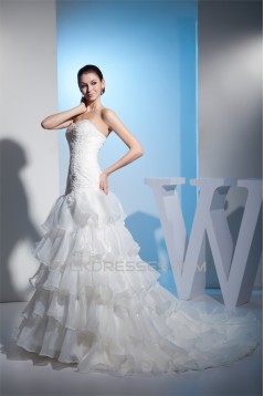 A-Line Sweetheart Beaded Satin Lace Organza Wedding Dresses 2030283