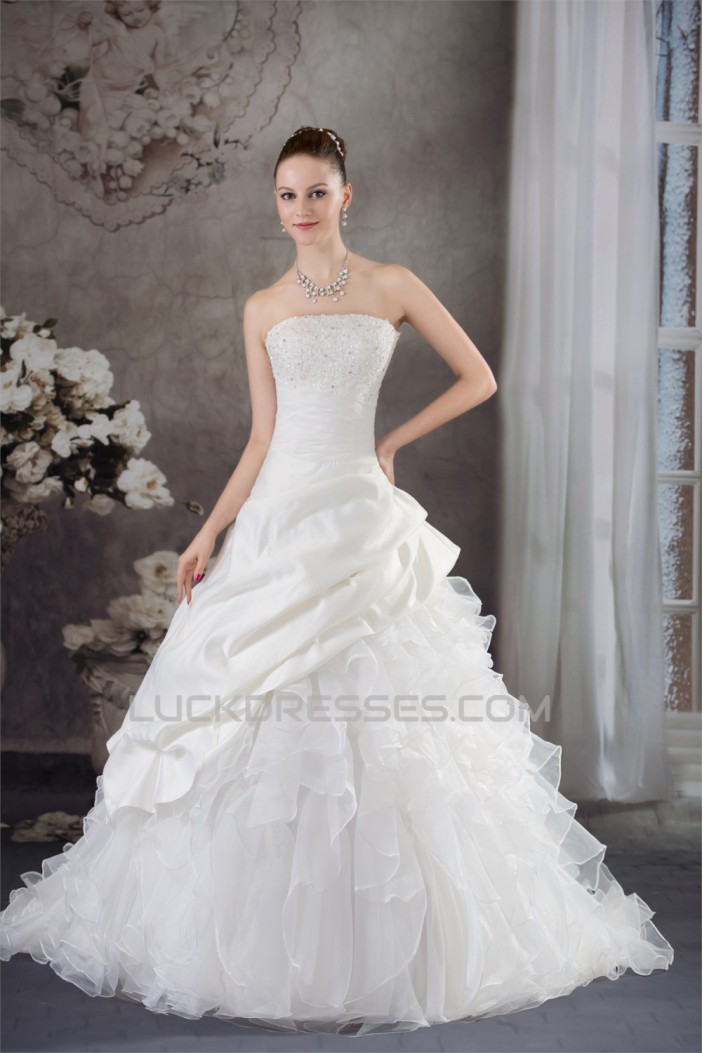 Ball Gown Satin Organza Strapless Lace Wedding Dresses 2030287