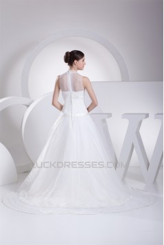 A-Line Satin Organza Fine Netting Sleeveless Wedding Dresses 2030288