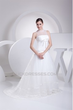 A-Line Satin Organza Fine Netting Sleeveless Wedding Dresses 2030288