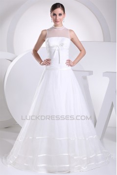 A-Line Satin Organza Fine Netting Sleeveless Wedding Dresses 2030288