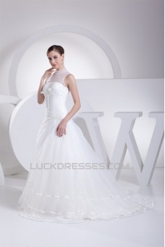 A-Line Satin Organza Fine Netting Sleeveless Wedding Dresses 2030288