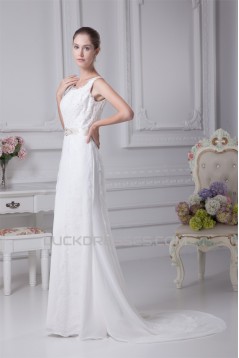 Satin Organza Silk like Satin A-Line Sleeveless Lace Wedding Dresses 2030293