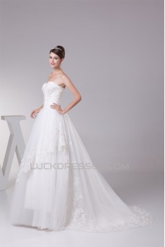 Satin Organza Sleeveless A-Line Sweetheart New Arrival Lace Wedding Dresses 2030294