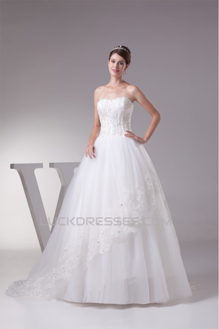 Satin Organza Sleeveless A-Line Sweetheart New Arrival Lace Wedding Dresses 2030294