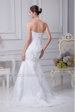 Satin Organza Sleeveless Sweetheart Mermaid/Trumpet Sweet Wedding Dresses 2030296