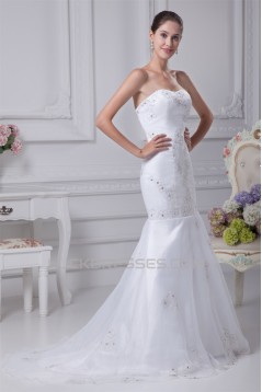 Satin Organza Sleeveless Sweetheart Mermaid/Trumpet Sweet Wedding Dresses 2030296