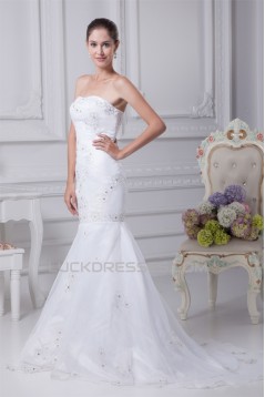 Satin Organza Sleeveless Sweetheart Mermaid/Trumpet Sweet Wedding Dresses 2030296