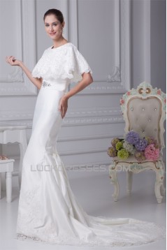 Mermaid/Trumpet Satin Sleeveless Scoop Lace Wedding Dresses 2030304