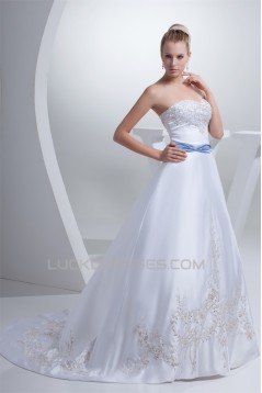 A-Line Beaded Satin Sweetheart Sleeveless Wedding Dresses 2030306