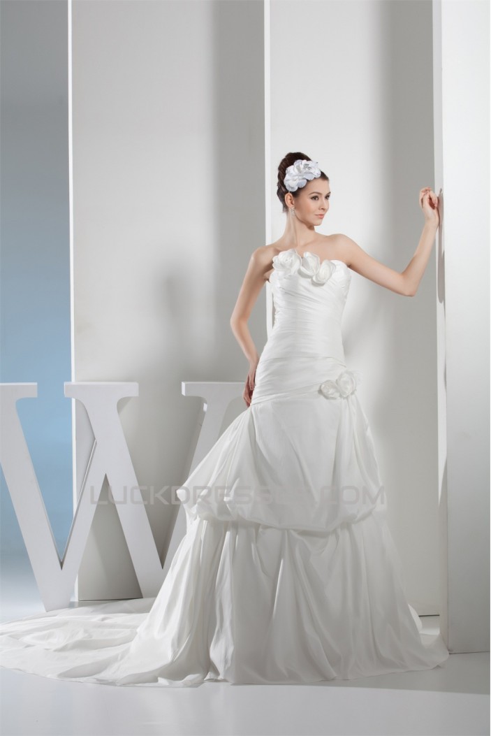 A-Line Satin Taffeta Sleeveless Strapless Wedding Dresses 2030308