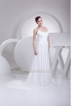 A-Line Chiffon Scoop Sleeveless Sweet Wedding Dresses 2030310