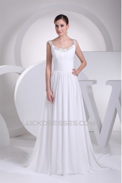 A-Line Chiffon Scoop Sleeveless Sweet Wedding Dresses 2030310