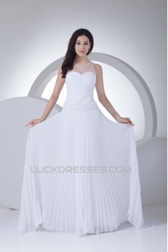 A-Line Sleeveless Scoop Chiffon Silk like Satin Wedding Dresses 2030311