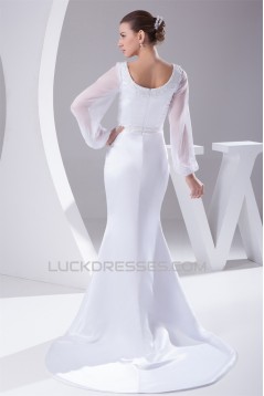 Mermaid/Trumpet Chiffon Satin Long Sleeve Scoop Wedding Dresses 2030313