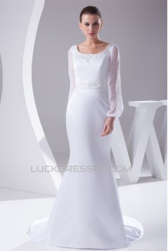 Mermaid/Trumpet Chiffon Satin Long Sleeve Scoop Wedding Dresses 2030313