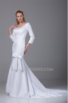 Mermaid/Trumpet 3/4 Length Sleeve Scoop Satin Wedding Dresses 2030315