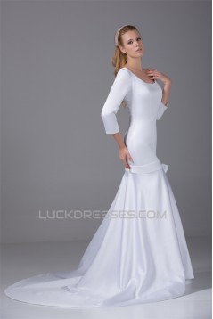Mermaid/Trumpet 3/4 Length Sleeve Scoop Satin Wedding Dresses 2030315