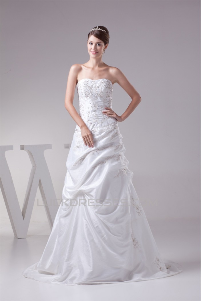 A-Line Strapless Taffeta Sweet Wedding Dresses 2030317