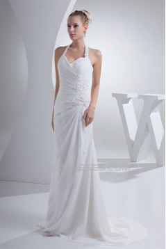 Sheath/Column Halter Chiffon Beaded Wedding Dresses 2030320