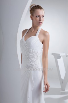 Sheath/Column Halter Chiffon Beaded Wedding Dresses 2030320