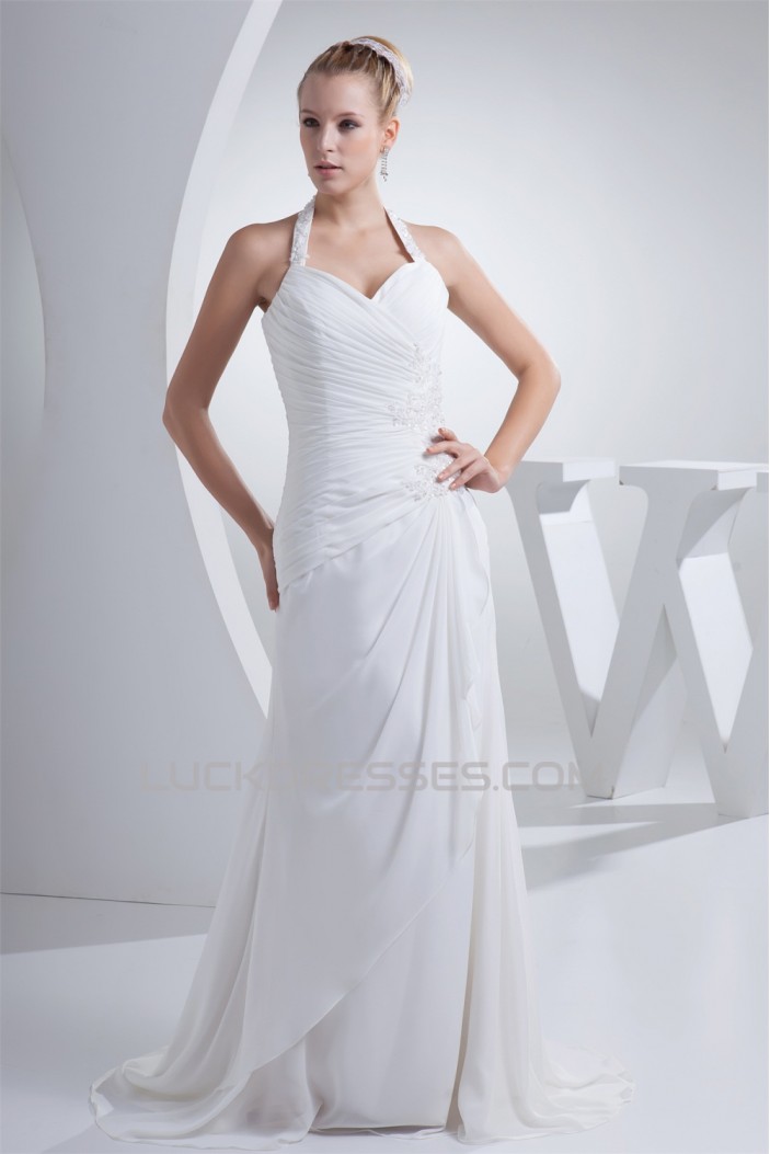 Sheath/Column Halter Chiffon Beaded Wedding Dresses 2030320