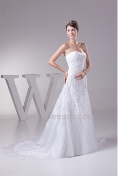 A-Line Satin Lace Fine Netting Sweetheart Wedding Dresses 2030322