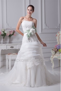 A-Line Satin Organza Sleeveless Lace Wedding Dresses 2030323