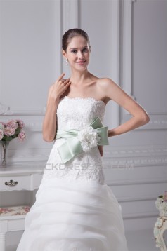 A-Line Satin Organza Sleeveless Lace Wedding Dresses 2030323