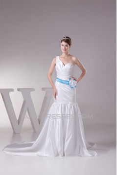 Trumpet/Mermaid Satin One-Shoulder Wedding Dresses 2030325