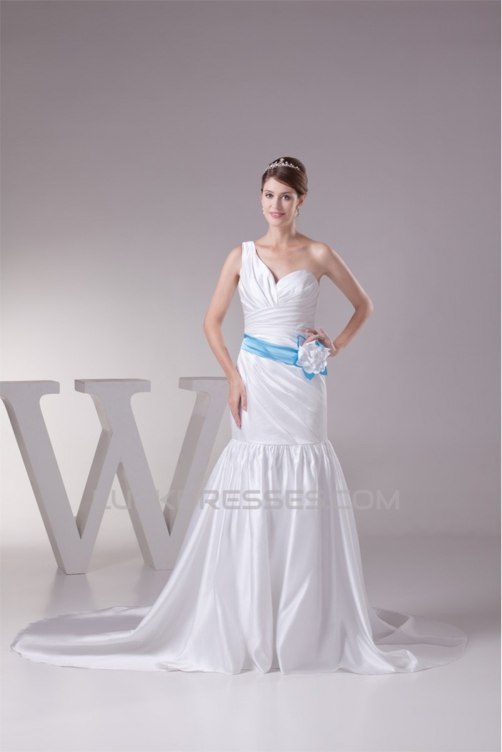 Trumpet/Mermaid Satin One-Shoulder Wedding Dresses 2030325