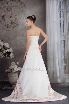 A-Line Satin Silk like Satin Sleeveless Wedding Dresses with Color 2030326