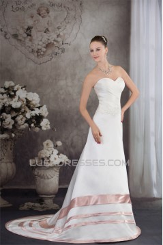 A-Line Satin Silk like Satin Sleeveless Wedding Dresses with Color 2030326