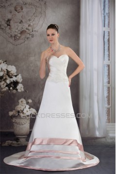 A-Line Satin Silk like Satin Sleeveless Wedding Dresses with Color 2030326