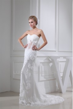 Sheath/Column Sleeveless Fine Netting Soft Sweetheart Lace Wedding Dresses 2030329