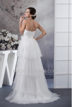 A-Line Sleeveless Satin Fine Netting Reception Wedding Dresses 2030330