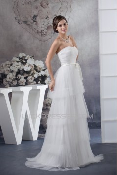 A-Line Sleeveless Satin Fine Netting Reception Wedding Dresses 2030330