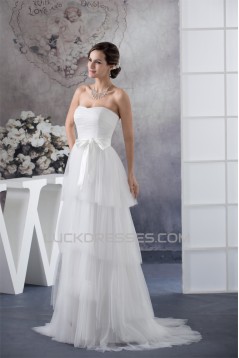 A-Line Sleeveless Satin Fine Netting Reception Wedding Dresses 2030330