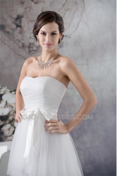 A-Line Sleeveless Satin Fine Netting Reception Wedding Dresses 2030330