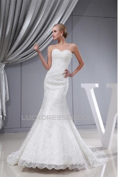 Trumpet/Mermaid Sweetheart Satin Lace Wedding Dresses 2030332