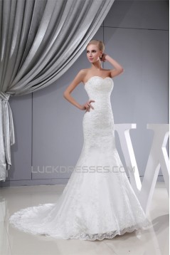 Trumpet/Mermaid Sweetheart Satin Lace Wedding Dresses 2030332