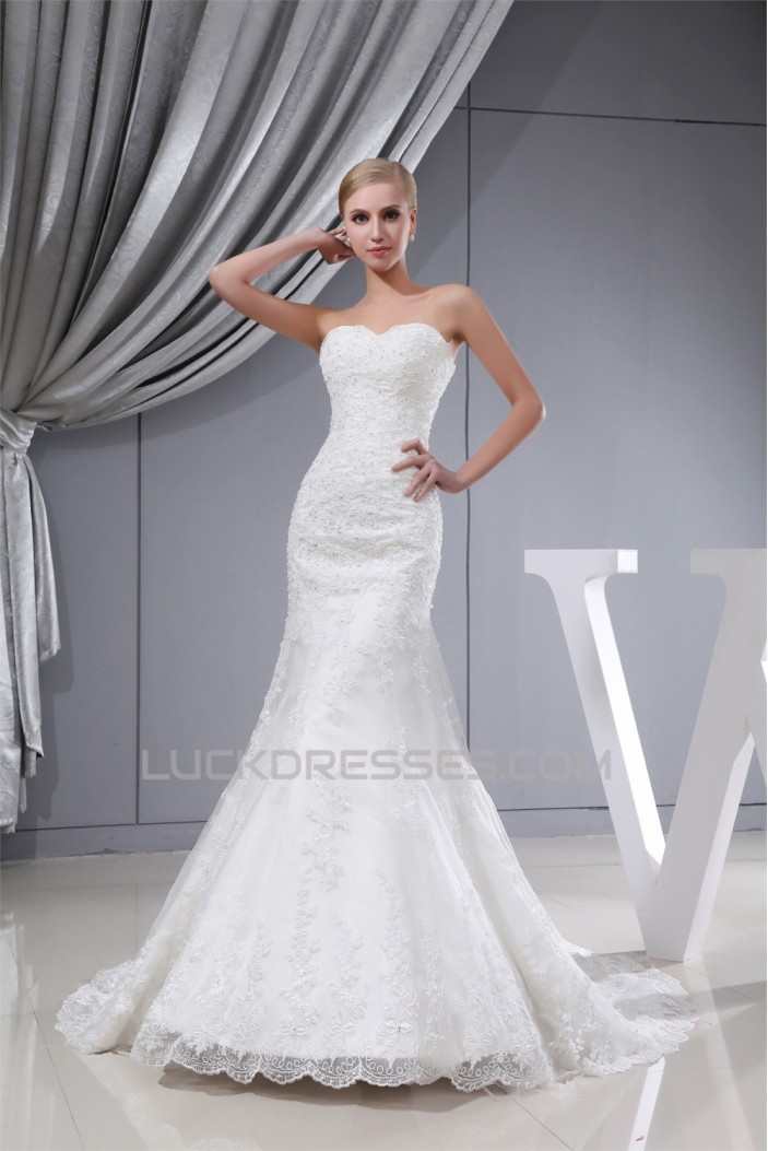 Trumpet/Mermaid Sweetheart Satin Lace Wedding Dresses 2030332