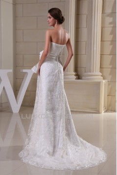 Sheath/Column Sweetheart Sleeveless Satin Lace Sweet Wedding Dresses 2030337